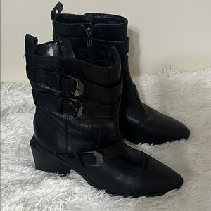 Vince Camuto Black Leather Combat Boots